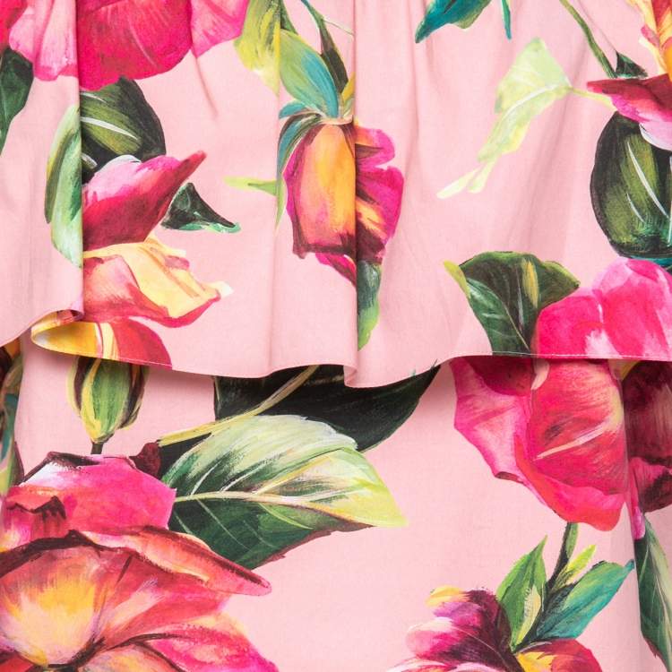 مملوكة مسبقًا Dolce & Gabbana Pink Floral Print Poplin Flounce Overlay Top L