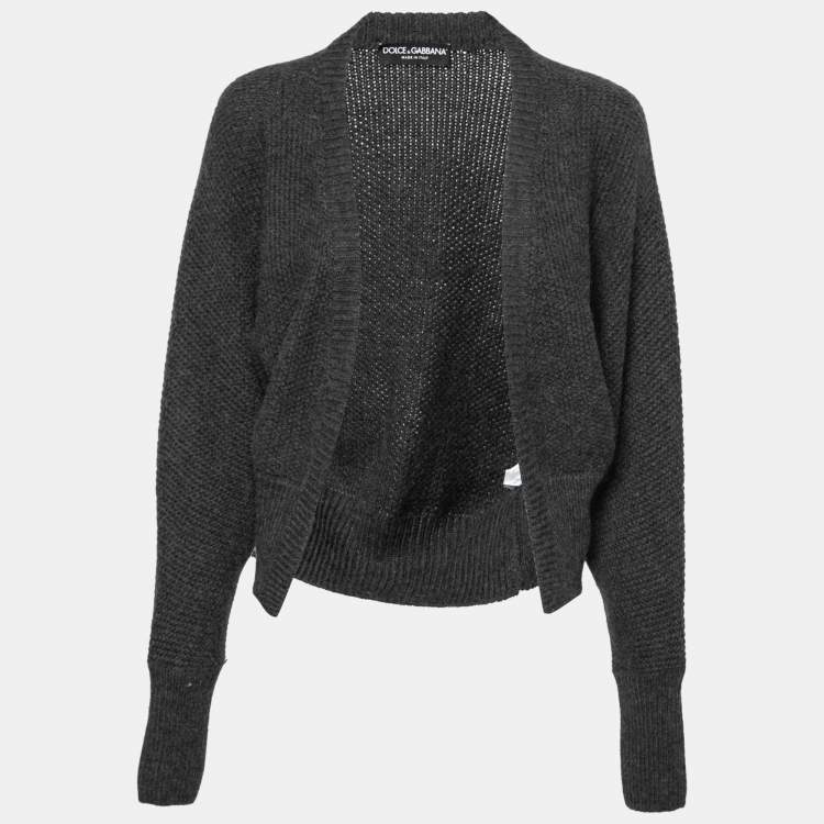 Pre Owned Dolce & Gabbana Dark Grey Alpaca Blend Cropped Cardigan L