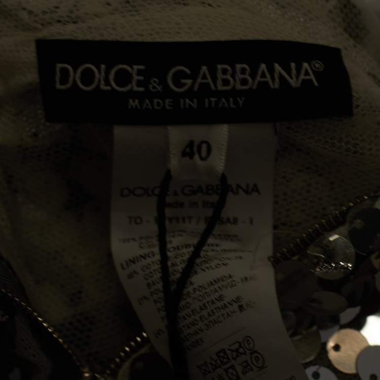 Pre Owned Dolce & Gabbana Silver Sequined Mesh Sleeveless Top  S