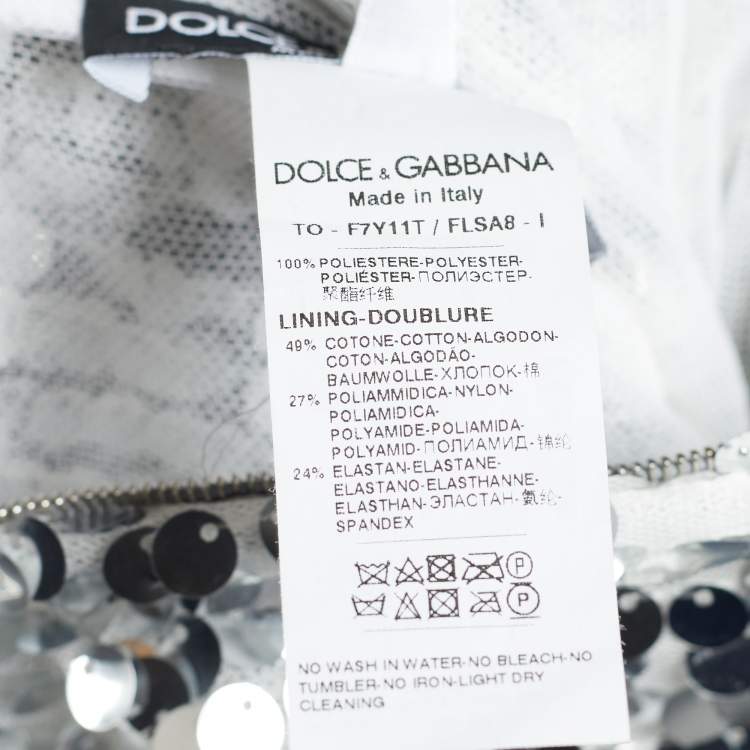 Pre Owned Dolce & Gabbana Silver Sequined Mesh Sleeveless Top  S