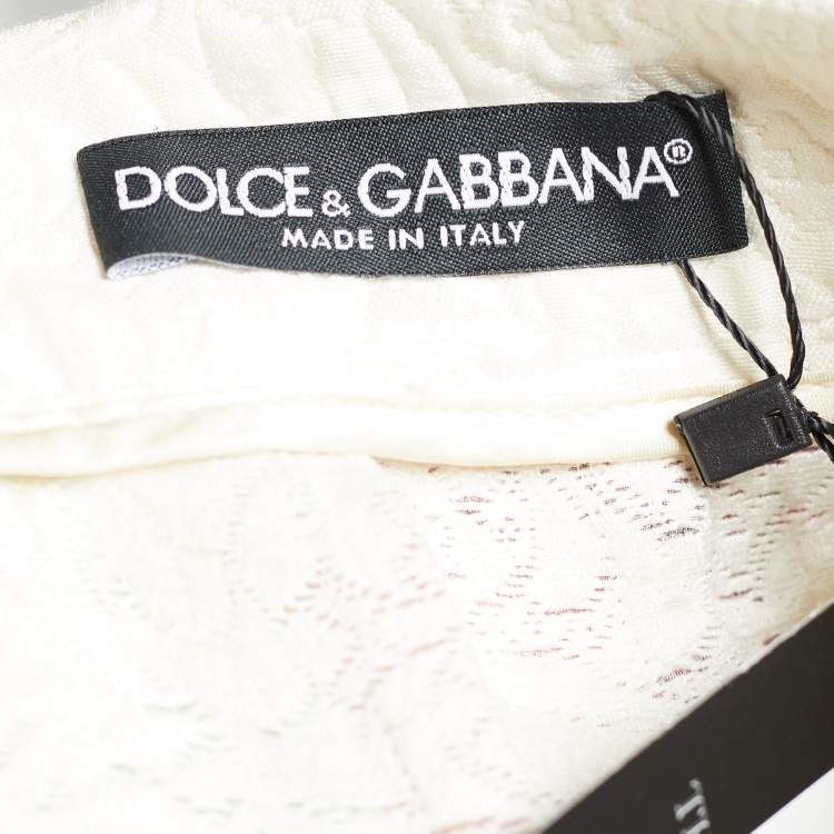 Pre Owned Dolce & Gabbana White Rose Print Cotton & Silk Jacquard A-Line Skirt XS