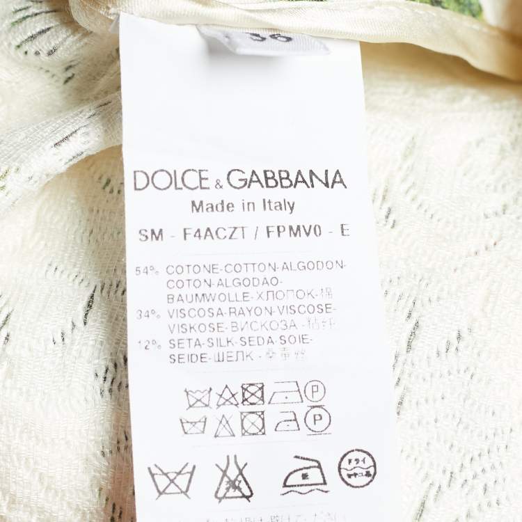 Pre Owned Dolce & Gabbana White Rose Print Cotton & Silk Jacquard A-Line Skirt XS