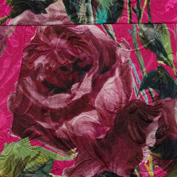 Pre Owned Dolce & Gabbana Pink Rose Print Cotton & Silk Jacquard Mini Skirt S