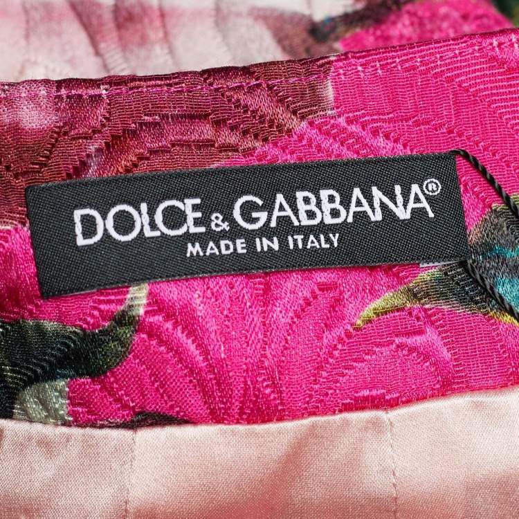 Pre Owned Dolce & Gabbana Pink Rose Print Cotton & Silk Jacquard Mini Skirt S