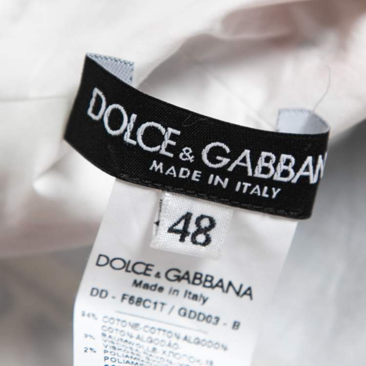 Pre Owned Dolce & Gabbana White Floral Printed Button Front Lace Trim Dress L