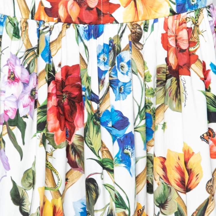 Pre Owned Dolce & Gabbana White Floral Printed Poplin Bustier Dress L