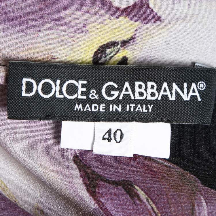 Pre Owned Dolce & Gabbana Black & Purple Tulip Printed Silk Sleeveless Top S