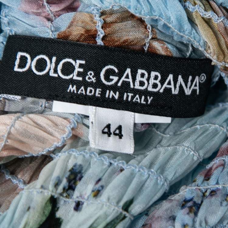 Pre Owned Dolce & Gabbana Blue Angle Printed Silk Pleated Midi Dress M