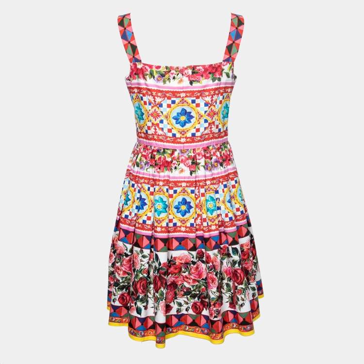 Pre Owned Dolce & Gabbana Multicolor Floral Printed Button Embellished Front Sleeveless Midi Dress M