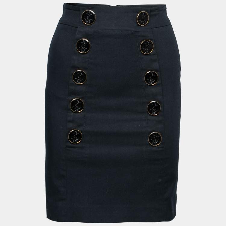 Pre Owned Dolce & Gabbana Black Cotton Button Detail Skirt XS
