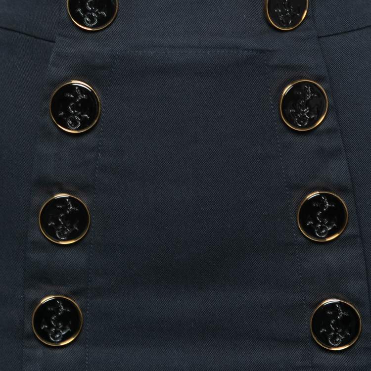 Pre Owned Dolce & Gabbana Black Cotton Button Detail Skirt XS