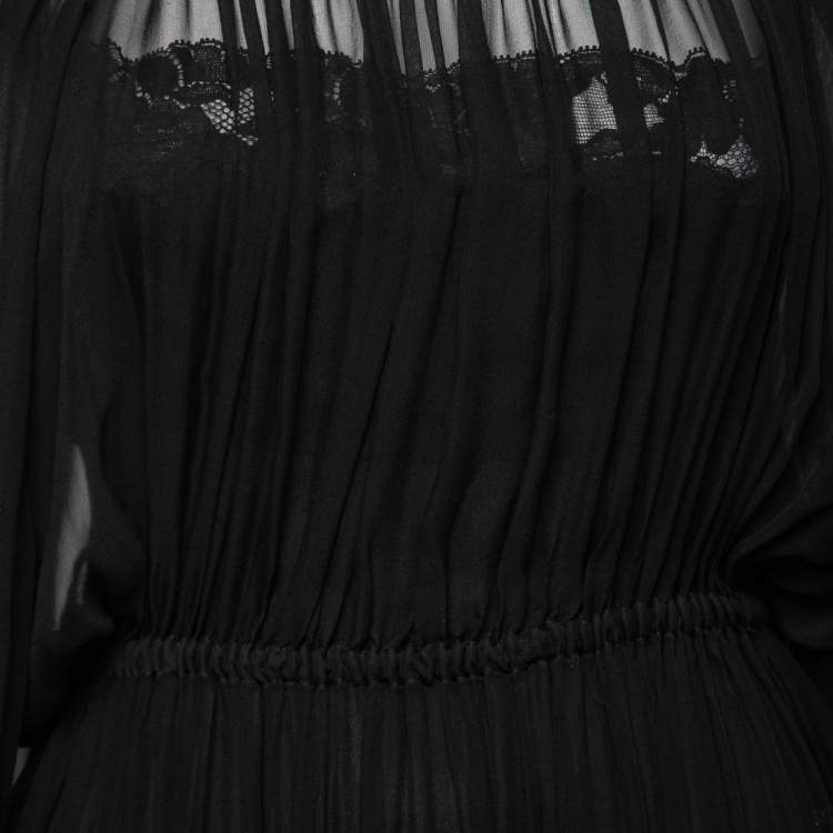 Pre Owned Dolce & Gabbana Black Sheer Silk Ruched Waist Dress M