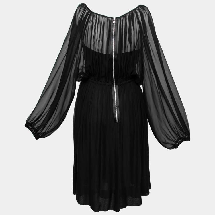 Pre Owned Dolce & Gabbana Black Sheer Silk Ruched Waist Dress M