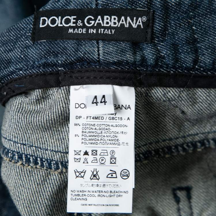 Pre Owned Dolce & Gabbana Blue Distressed Denim Lace Trimmed Jeans M