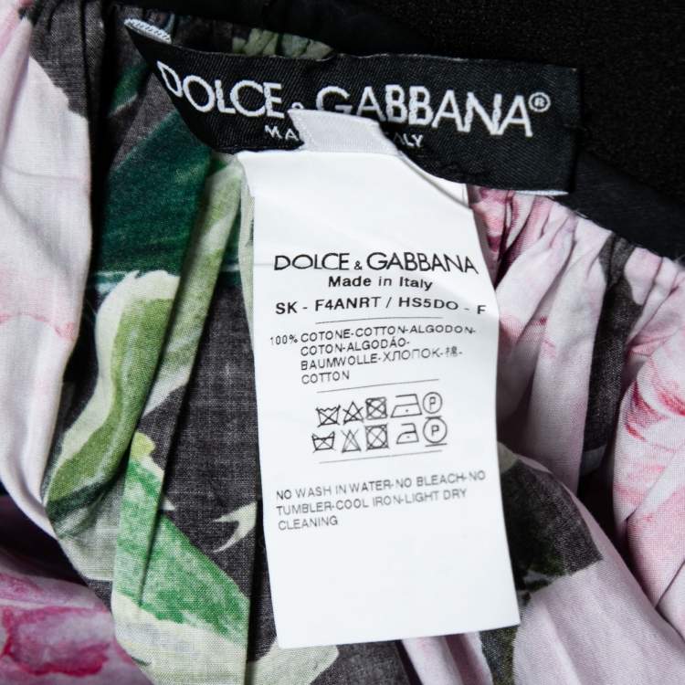 Pre Owned Dolce & Gabbana Black & Pink Floral Printed Poplin Maxi Skirt S