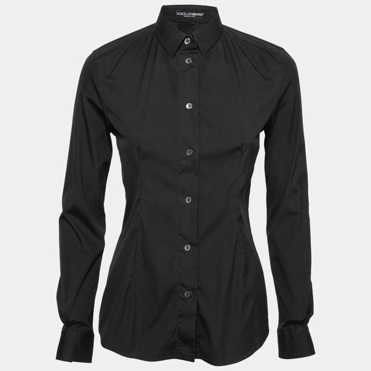Pre Owned Dolce & Gabbana Black Cotton Button Front Slim Fit Shirt S