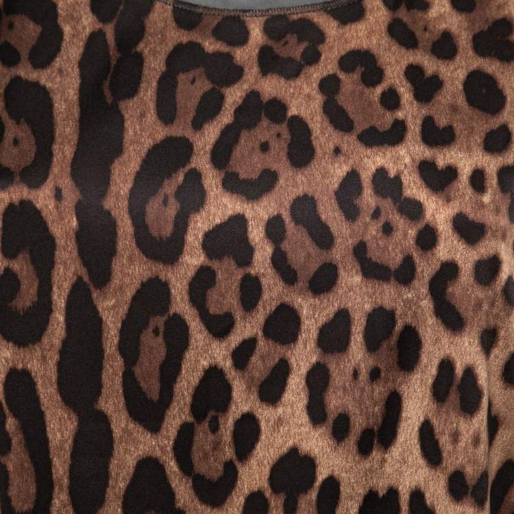 Pre Owned Dolce & Gabbana Brown Leopard Print Stretch Silk Sleeveless Top M