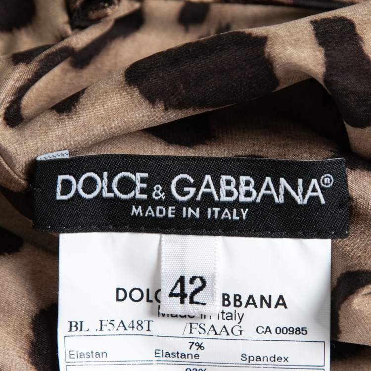 Pre Owned Dolce & Gabbana Brown Leopard Print Stretch Silk Sleeveless Top M