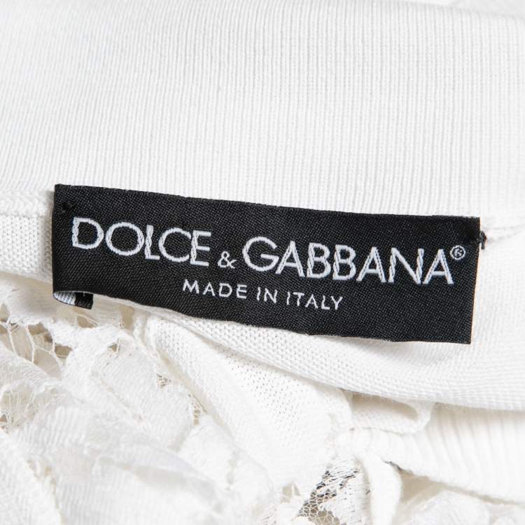 Pre Owned Dolce & Gabbana White Knit & Lace Paneled Button Front Cardigan L