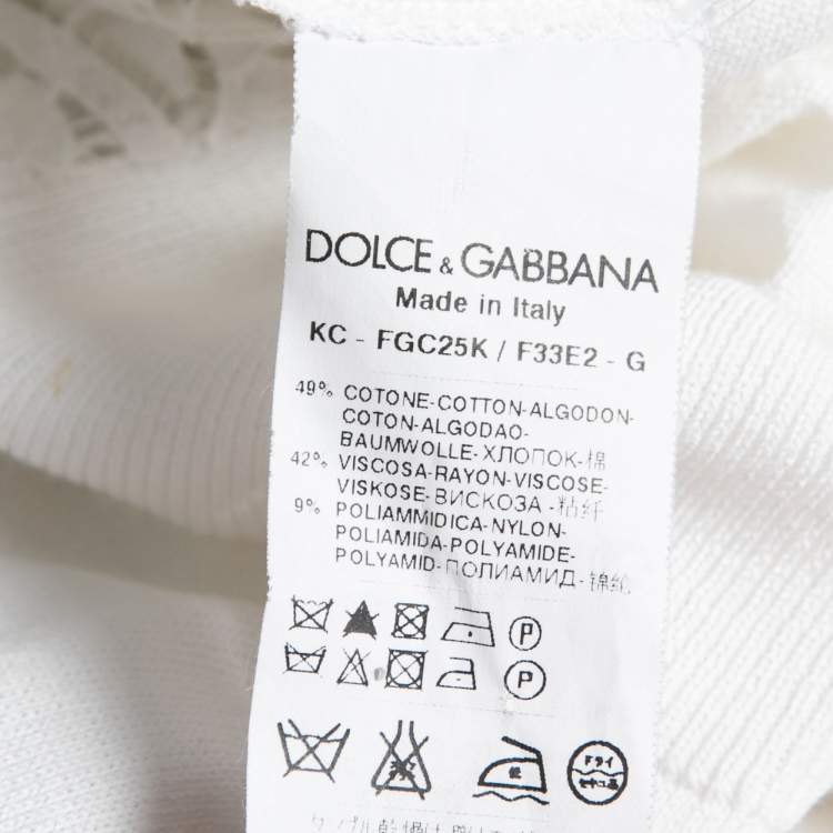 Pre Owned Dolce & Gabbana White Knit & Lace Paneled Button Front Cardigan L