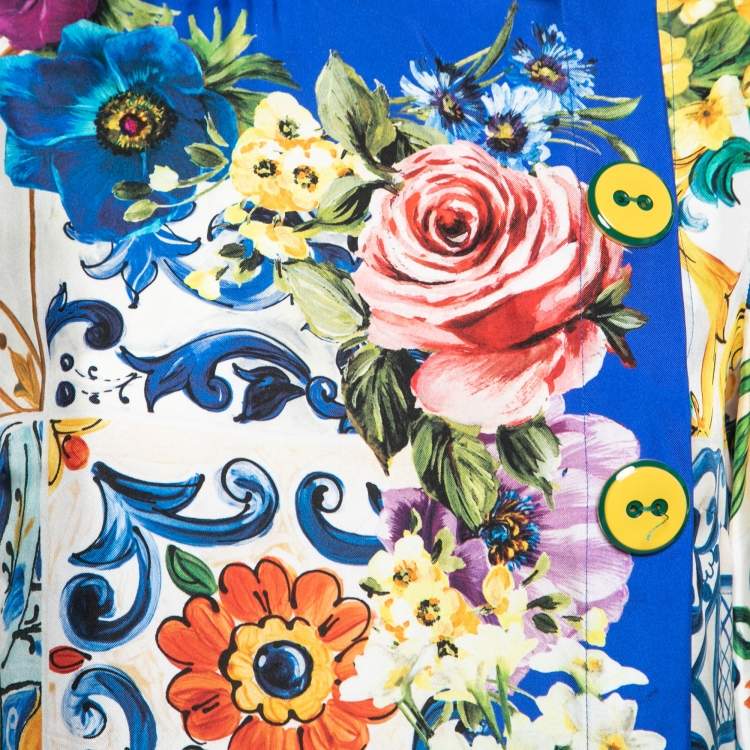 Pre Owned Dolce & Gabbana Multicolor Floral Print Silk Blouse M