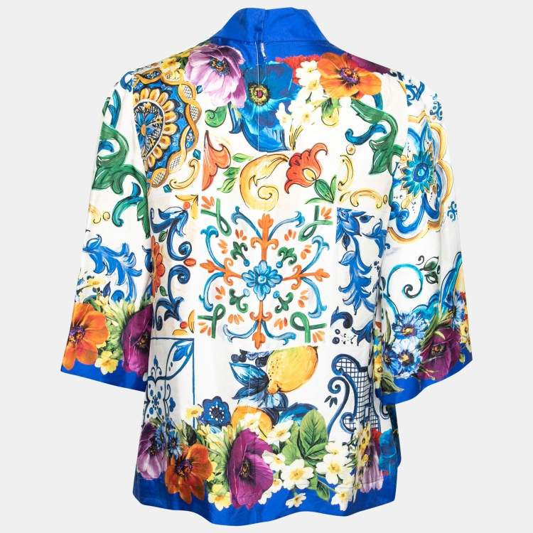 Pre Owned Dolce & Gabbana Multicolor Floral Print Silk Blouse M