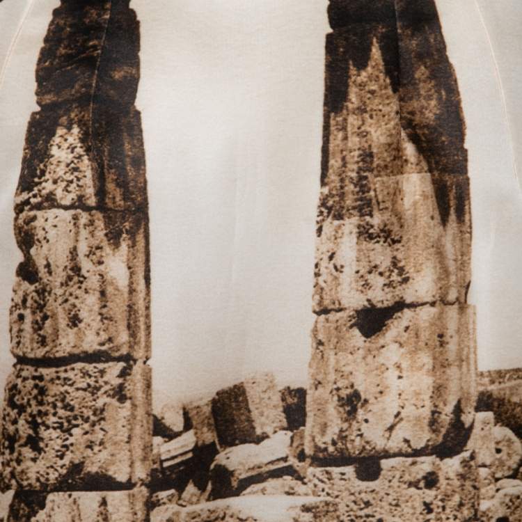 Pre Owned Dolce & Gabbana Beige Ancient Roman Print Silk Organza Midi Skirt S
