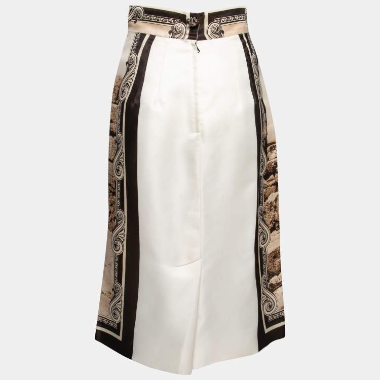 Pre Owned Dolce & Gabbana Beige Ancient Roman Print Silk Organza Midi Skirt S