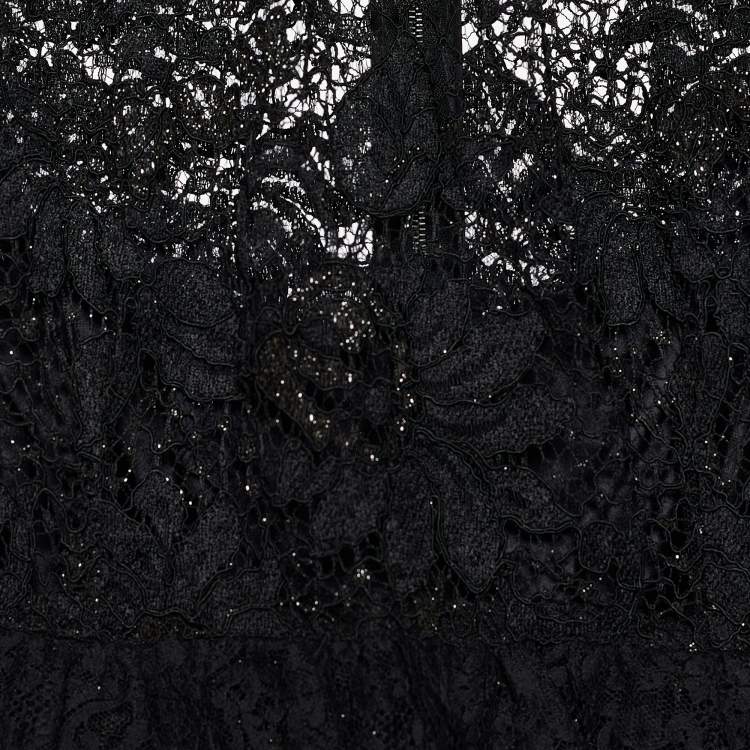 Pre Owned Dolce & Gabbana Black Lurex Lace Ruffled Midi Dress M