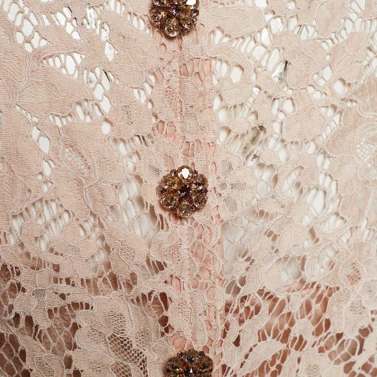مملوكة مسبقًا Dolce & Gabbana Pale Pink Floral Lace Mini Dress M