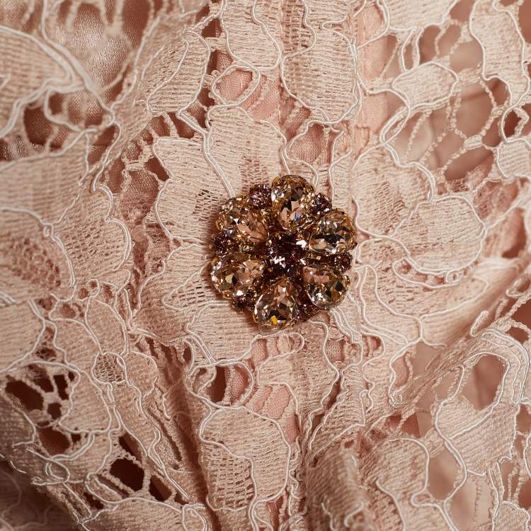 مملوكة مسبقًا Dolce & Gabbana Pale Pink Floral Lace Mini Dress M