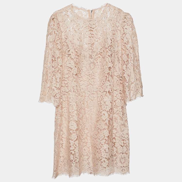 مملوكة مسبقًا Dolce & Gabbana Pale Pink Floral Lace Mini Dress M