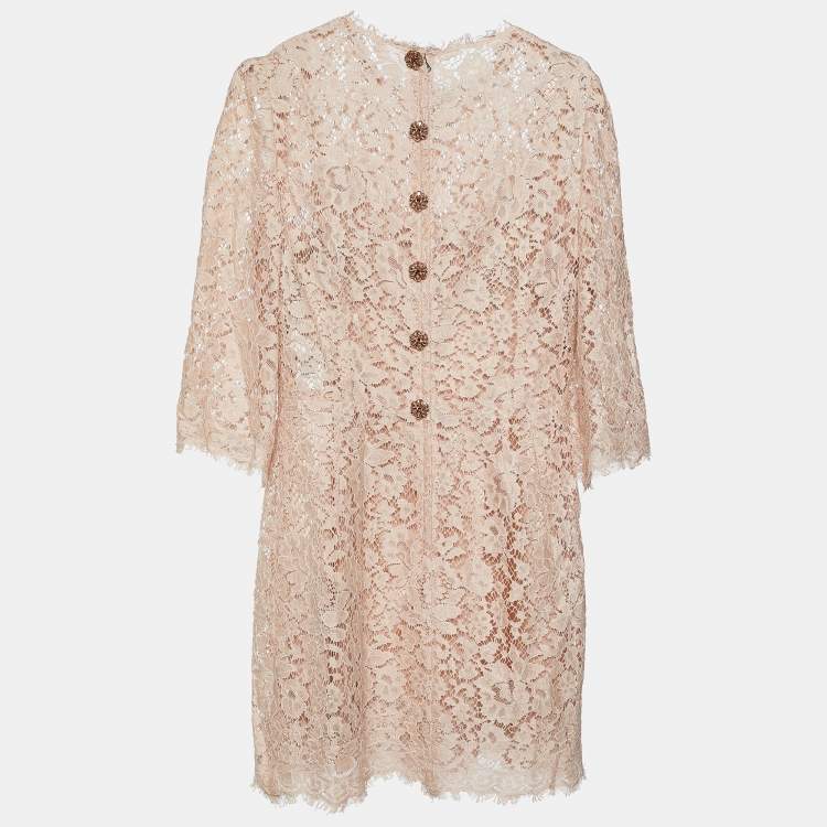 مملوكة مسبقًا Dolce & Gabbana Pale Pink Floral Lace Mini Dress M