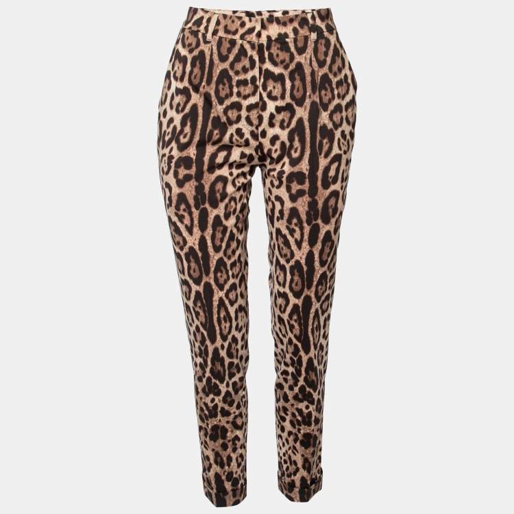 مملوكة مسبقًا Dolce & Gabbana Brown Leopard Print Wool Trousers S Waist 26"