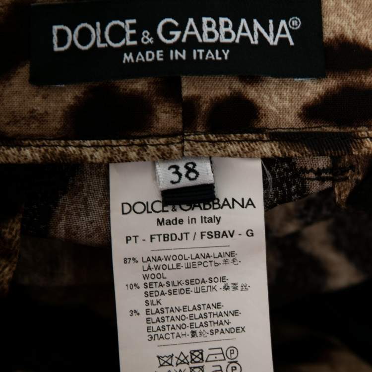 مملوكة مسبقًا Dolce & Gabbana Brown Leopard Print Wool Trousers S Waist 26"