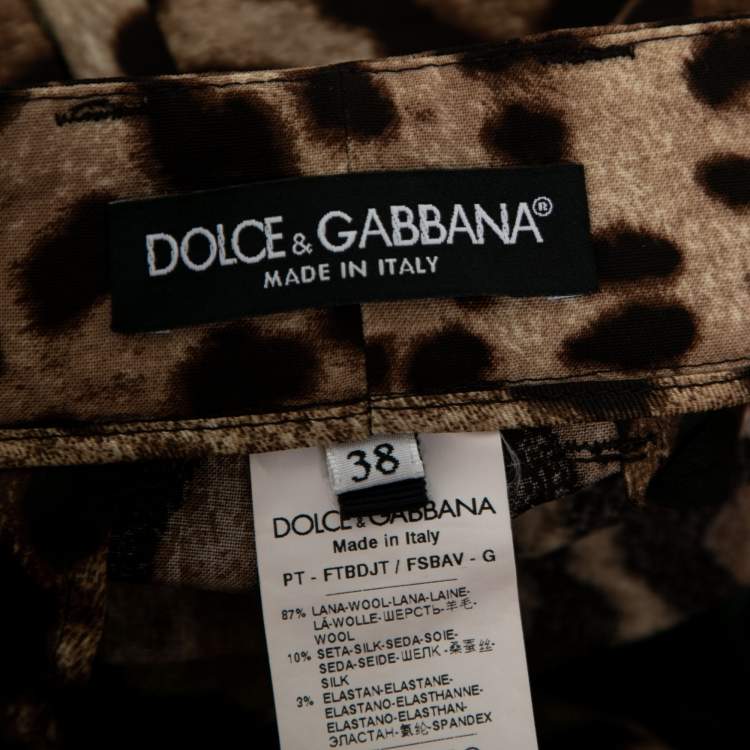 مملوكة مسبقًا Dolce & Gabbana Brown Leopard Print Wool Trousers S Waist 26"