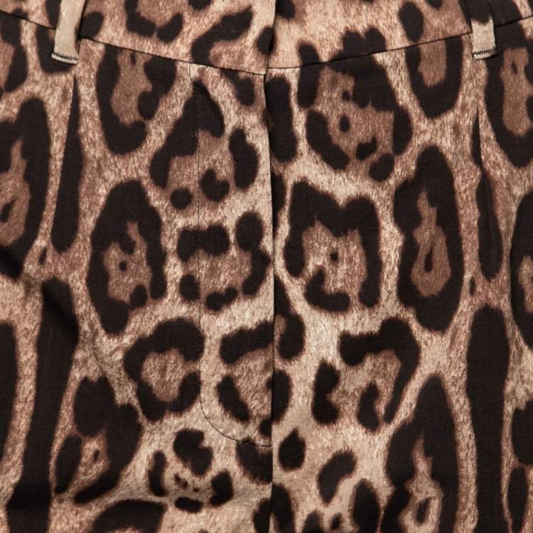 مملوكة مسبقًا Dolce & Gabbana Brown Leopard Print Wool Trousers S Waist 26"