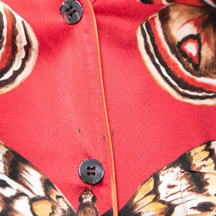 Pre Owned Dolce & Gabbana Red Butterfly Print Silk Pajama Shirt S