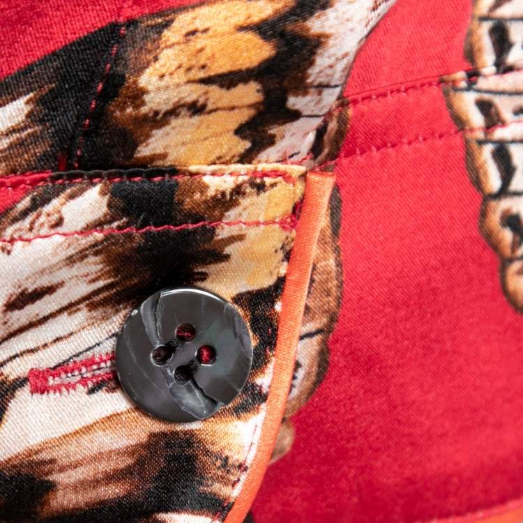 Pre Owned Dolce & Gabbana Red Butterfly Print Silk Pajama Shirt S