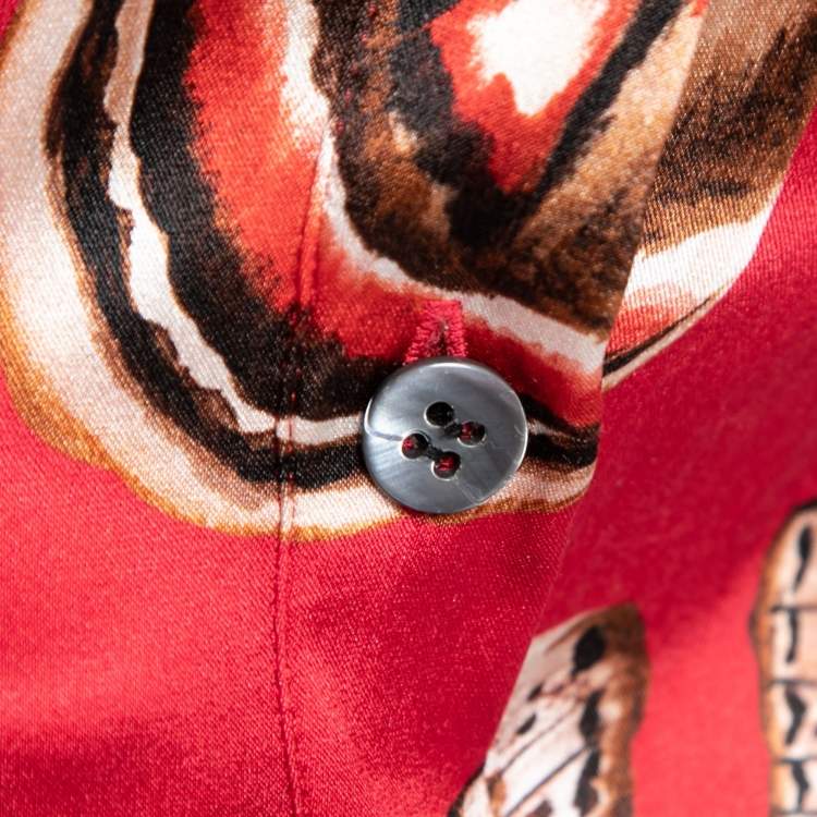 Pre Owned Dolce & Gabbana Red Butterfly Print Silk Pajama Shirt S