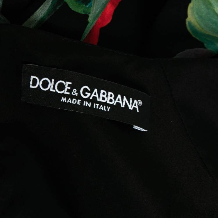 مملوكة مسبقًا Dolce & Gabbana Black Rose Print Silk Scoop Neck Dress L