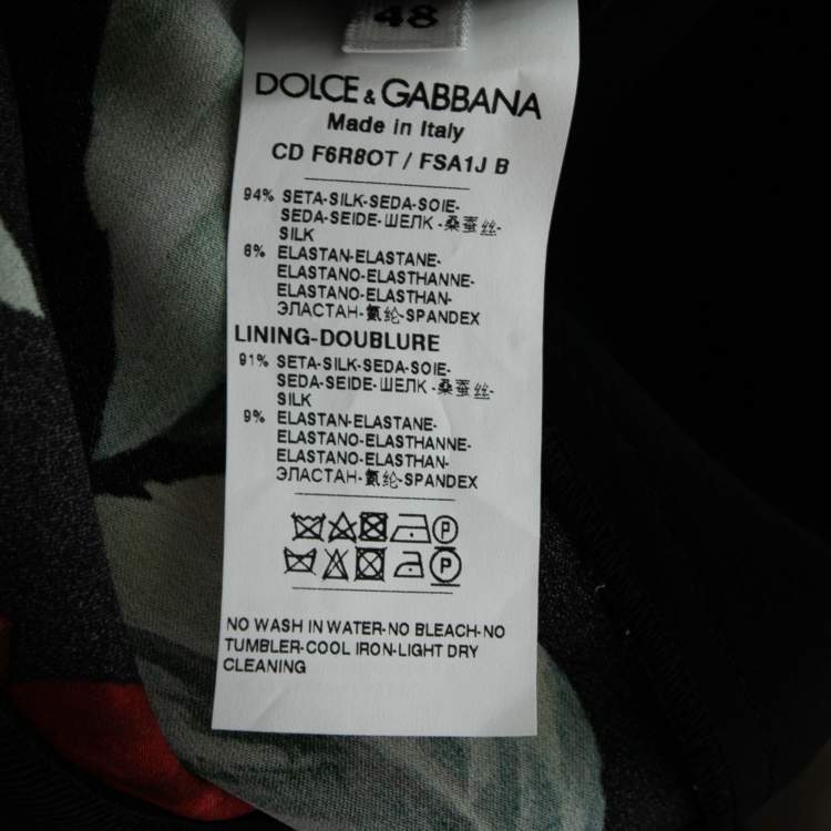 مملوكة مسبقًا Dolce & Gabbana Black Rose Print Silk Scoop Neck Dress L