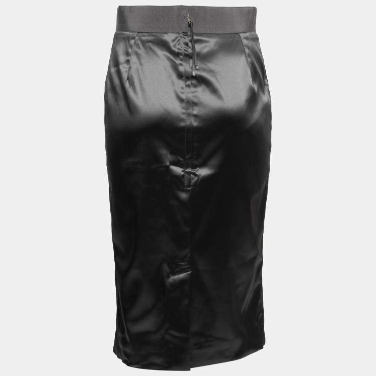 Pre Owned Dolce & Gabbana Grey Satin Pencil Skirt M