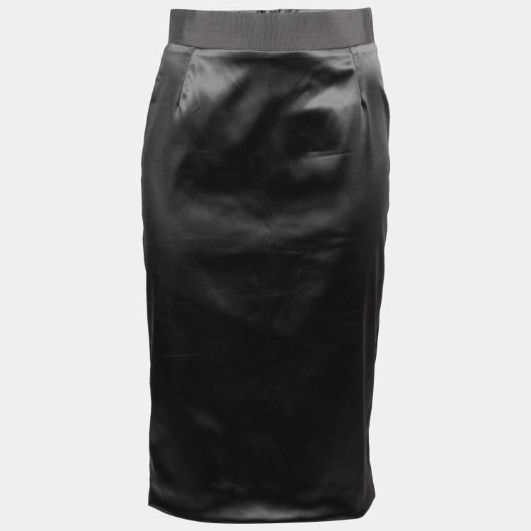 Pre Owned Dolce & Gabbana Grey Satin Pencil Skirt M