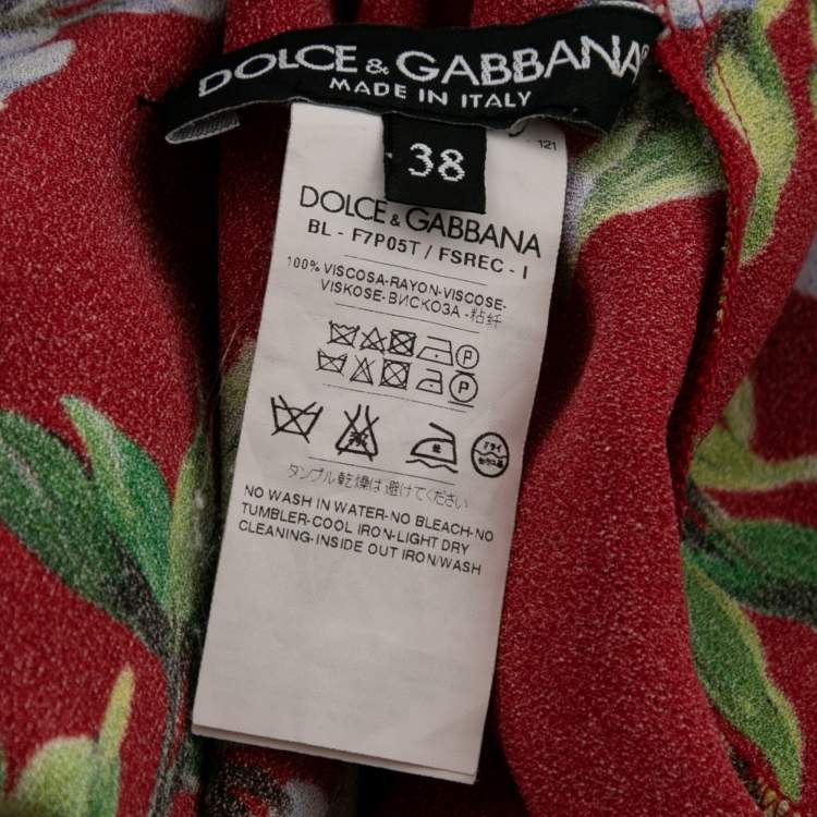 Pre Owned Dolce & Gabbana Red Wisteria Floral Print Crepe Short Sleeve Top S