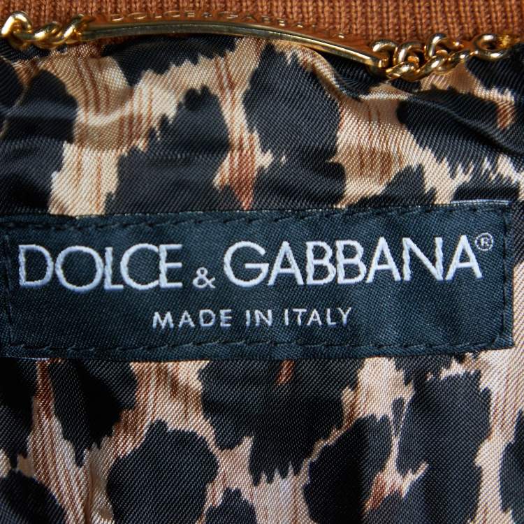 Pre Owned Dolce & Gabbana Brown Suede Button Front Bomber Jacket S