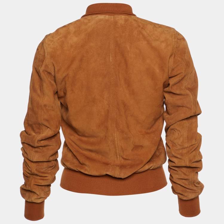 Pre Owned Dolce & Gabbana Brown Suede Button Front Bomber Jacket S