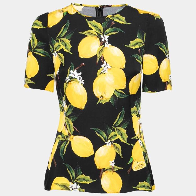 مملوكة مسبقًا Dolce & Gabbana Black Lemon Print Silk Short Sleeve Blouse M