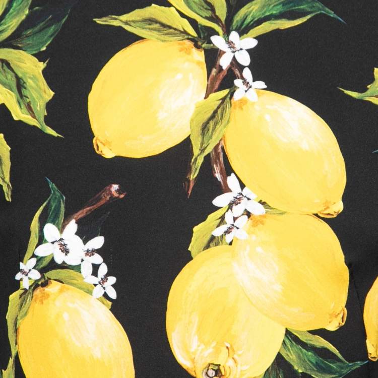 مملوكة مسبقًا Dolce & Gabbana Black Lemon Print Silk Short Sleeve Blouse M