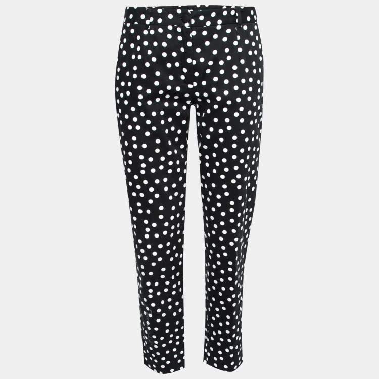 Pre Owned Dolce & Gabbana Black and White Polka Dot Cotton Tapered Leg Trousers M 
